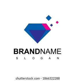 Diamond Logo, Gem With Pixel Symbol