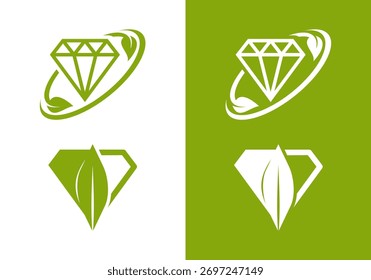 diamond logo icon design vector with leaves