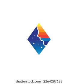 diamond logo illustration woman face colorful night star vector