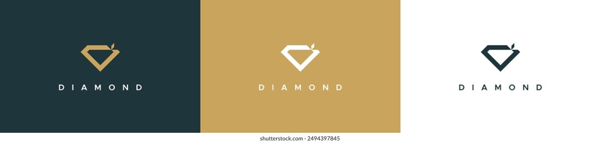 Diamond Logo Image. Simple Geometric Diamond isolated on Three Backgrounds. Flat Vector Logo Design Template Element Usable for Branding Logos.