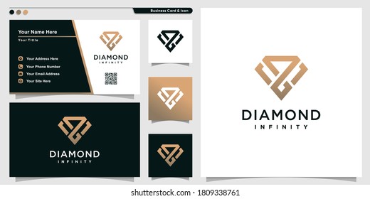 Diamond Logo With Infinity Outline Art Style And Business Card Design Template Premium Vector