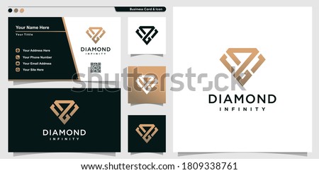 Diamond logo with infinity outline art style and business card design template Premium Vector