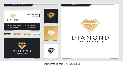 Diamond logo with modern concept, golden gradient colour and business card design Premium Vecto