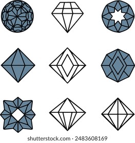 conjunto de iconos de vector de logotipo de diamante negro lineal