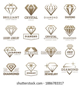 Diamond logo. Stylizes gemstones royal luxury symbols with jewellery recent vector templates