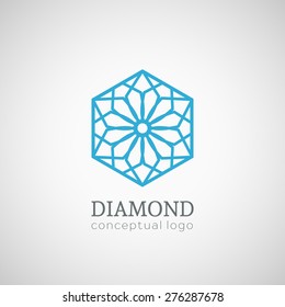 Diamond Logo Top View. Vector Lineart Symbol