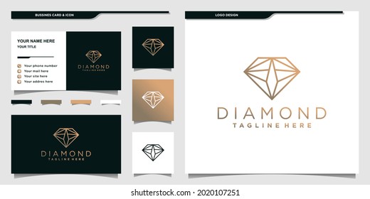 Diamant-Logo mit einzigartigem Line Art-Stil und Visitenkartendesign Premium Vecto