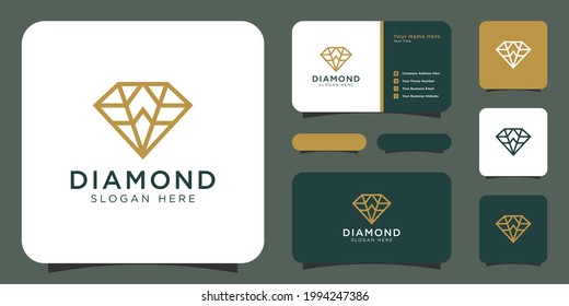 diseño de vectores de logotipo de diamantes línea mono con tarjeta de visita