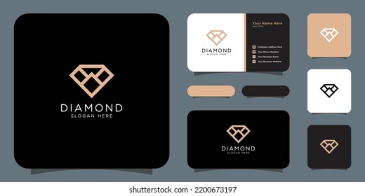 diamond logo vector designs mono line with business card