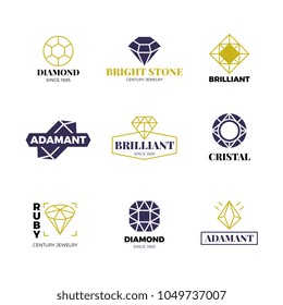 Diamond Logost. Abstract Luxury Vector Labels With Sparkle Brilliant. Luxury Label And Diamond, Brilliant Gemstone Logo Collection. Vector Illustration