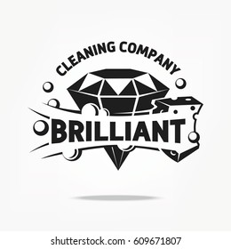 Logotipo de diamante para empresa de limpeza. Vetor logotipo brilhante com esponja. 