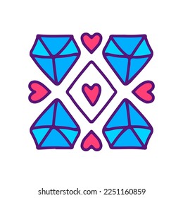Diamond and love cartoon, illustration for t-shirt, sticker, or apparel merchandise. With modern pop style.