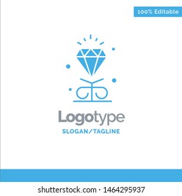 Diamond, Love, Heart, Wedding Blue Solid Logo Template. Place for Tagline. Vector Icon Template background