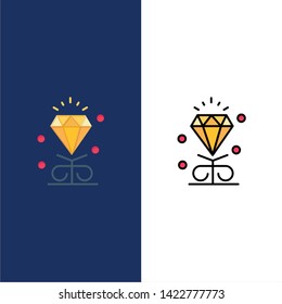 Diamond, Love, Heart, Wedding  Icons. Flat and Line Filled Icon Set Vector Blue Background