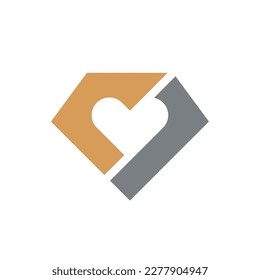 Diamond love logo design, diamond gemstone with heart logo icon vector