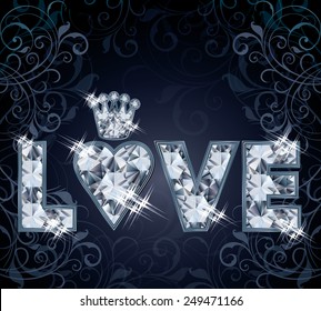 Diamond love valentines day card, vector illustration