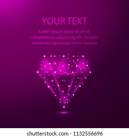 Diamond low poly in the form of a starry sky or space, consisting of points, lines, and shapes in the form of planets, stars and the universe. Vector business wireframe concept.