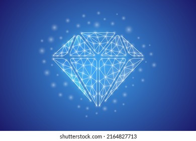 Diamond low poly symbol with white connected dots. 3d geometric polygonal Jewelry. Brilliant, gem, luxury design vector illustration.