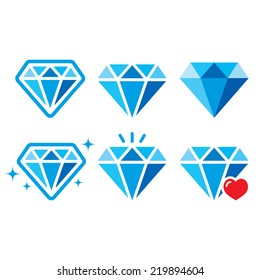 Diamond, luxury blue vector icons set - wealth concept