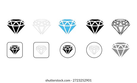 Diamond Luxus Edelstein Symbol-Set in durchgezogener Linie Punkt pixelated bunte Stile für Premium-Branding und Finanzgebrauch erstellt.