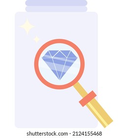 Diamant Lupe Forschung flach Vektorsymbol. Magnisierendes Glas untersucht das Logo von Kristall-Juwel einzeln auf weißem Hintergrund
