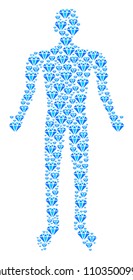 Diamond man figure. Vector diamond icons are combined into person collage.