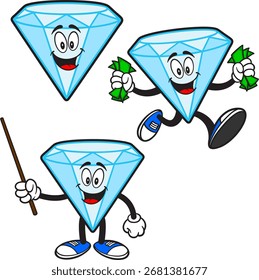 Diamond Mascot Set 01, ilustraciones dibujadas a mano de las mascotas de la tarjeta de crédito en varias poses.