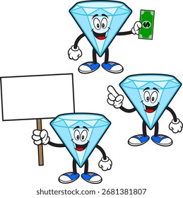 Diamond Mascot Set 02, Hand Drawn illustrations of Credit Card Mascots in various poses.