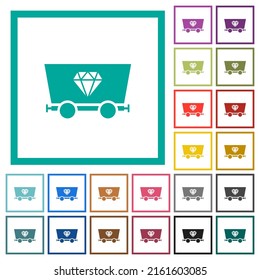 Diamond mining flat color icons with quadrant frames on white background