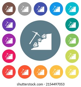 Extracción de diamantes con iconos blancos planos sobre fondo de color redondo. Se incluyen 17 variaciones de color de fondo.