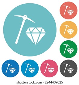 Diamant-Minen, flache weiße Symbole auf runden Farbhintergründen