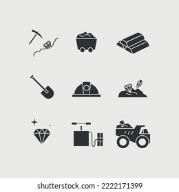 diamond mining icon set diamond and gold trucks and mining equipment