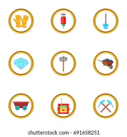 Diamond mining icons set. Cartoon set of 9 diamond mining vector icons for web isolated on white background