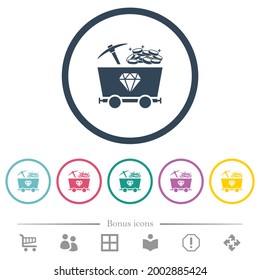 Extracción de diamantes con iconos de color plano en contornos redondos. 6 iconos de bonificación incluidos.