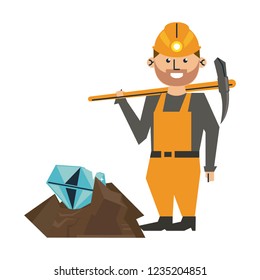 Diamond mining and worker with pick