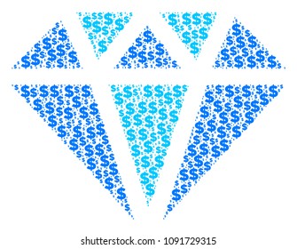 Diamond mosaic of dollars and circle dots. Vector dollar currency icons are united into diamond illustration.