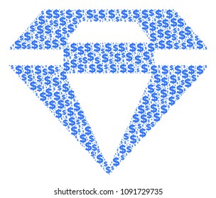 Diamond mosaic of dollars and round dots. Vector money symbols are grouped into diamond mosaic.