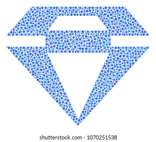 Diamond mosaic of dots in different sizes and color tinges. Small circles are organized into diamond vector illustration. Dotted vector illustration.