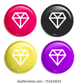 Diamond multi color glossy badge icon set. Realistic shiny badge icon or logo mockup