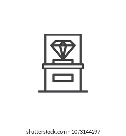 Diamond in museum glass showcase outline icon. linear style sign for mobile concept and web design. Diamond Exhibit simple line vector icon. Symbol, logo illustration. Pixel perfect vector graphics