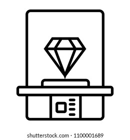 Diamond in museum glass showcase vector icon. filled flat sign for mobile concept and web design. Diamond Exhibit simple solid icon. Symbol, logo illustration. Pixel perfect vector graphics
