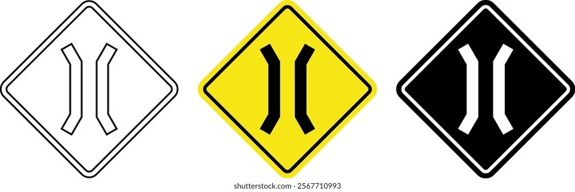 diamond narrow bridge ahead sign set