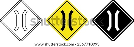 diamond narrow bridge ahead sign set