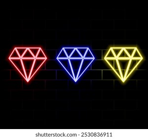 Icono de neón de diamante. Línea delgada simple, Vector de contorno de iconos de casino para ui y ux, Sitio web o aplicación móvil..