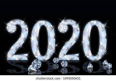 Diamond new 2020year card, vector illustration