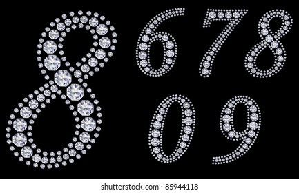 Diamond number set, from 1 to 9, vector illustration