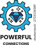 A diamond is on a gear with the words Powerful Connections. The diamond is surrounded by stars