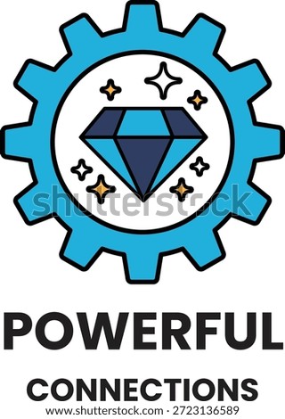 A diamond is on a gear with the words Powerful Connections. The diamond is surrounded by stars