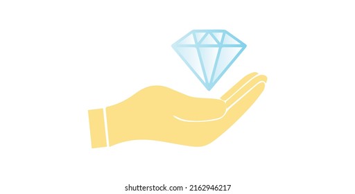 Diamond on hand vector icon. hand holding diamond flat design  vector icon isolated on white background.
