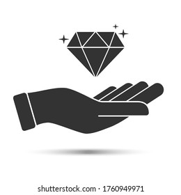Diamant auf Palm, Vektorsymbol mit Schatten